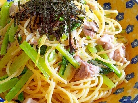 美肌♪鮭の白子と小松菜のパスタ